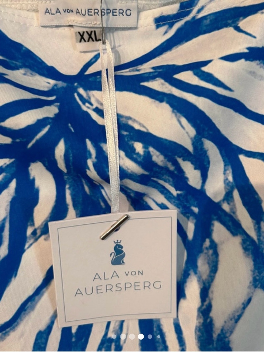 White Tank Dress with Blue Sea Coral print stretchy cool fabric - Picture 2 of 5